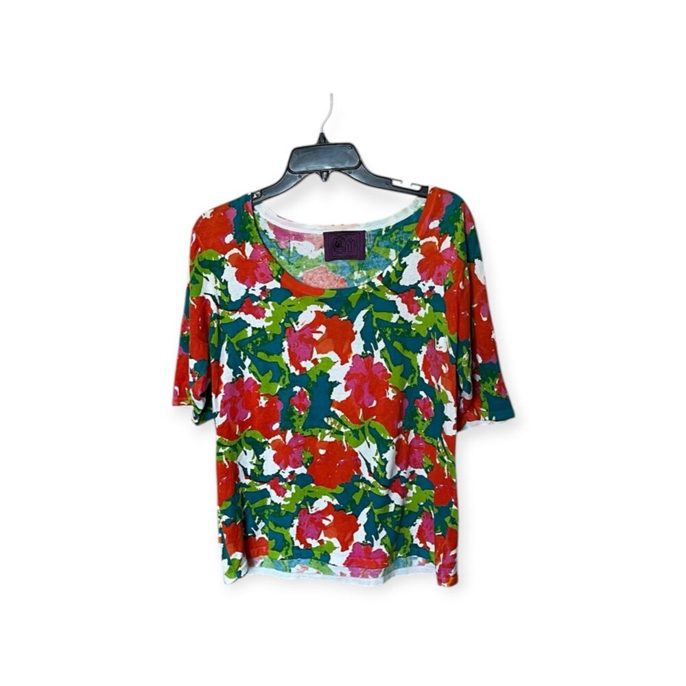 Chi by Falchi 100% Cotton Short Sleeve Floral Pullover Sweater Top Size Large